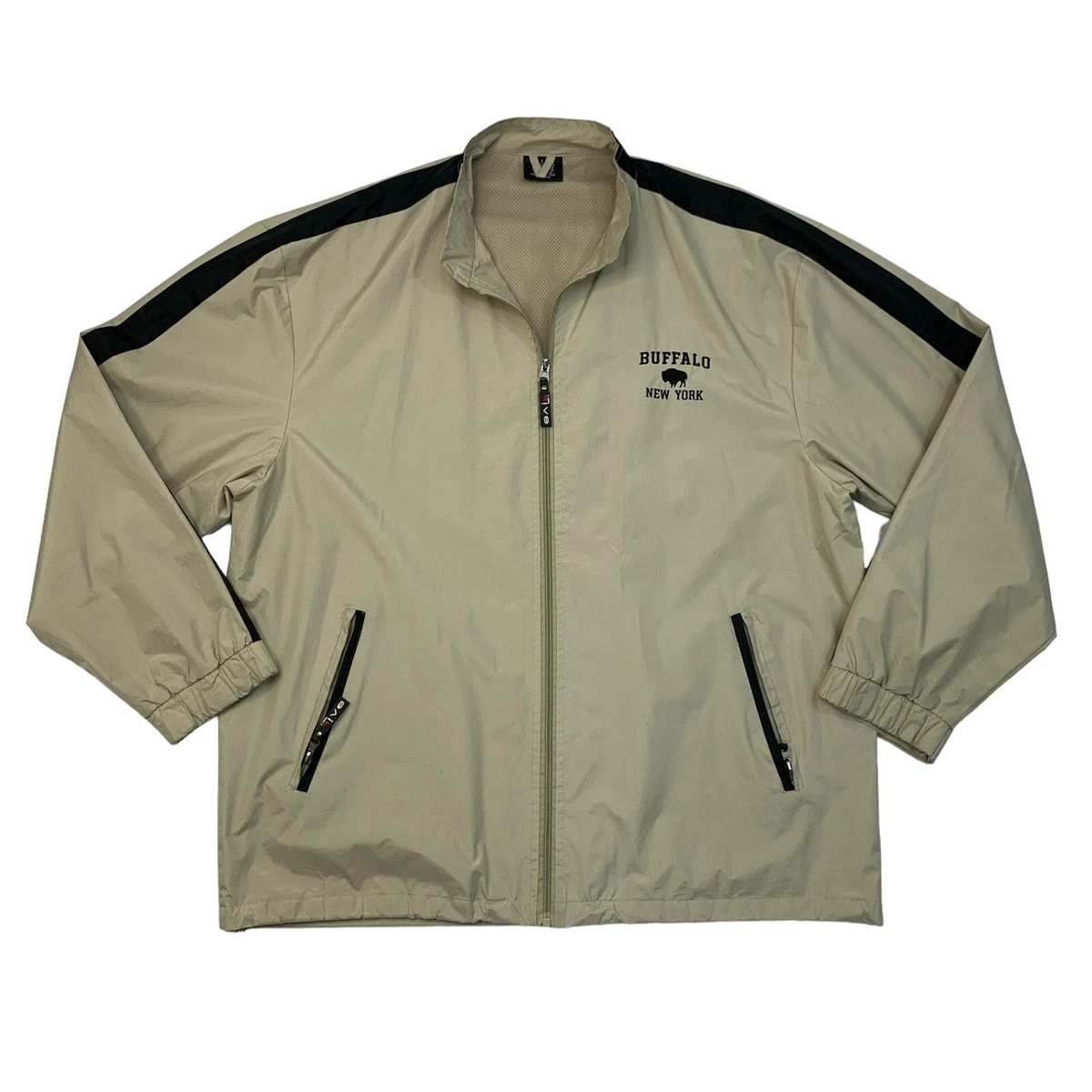 Buffalo New York Windbreaker Jacket Mens L Large Tan Full Zip Mesh Lined |  eBay