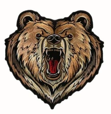 WILD BEAR HEAD GRIZZLY BEAR EMBROIDERED JACKET VEST BACK PATCH  - 12"X12"