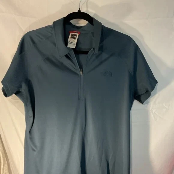 THE NORTH FACE GRAY SHORT SLEEVE SPANDEX/POLY SHIRT 1/4 ZIP WMNS XL