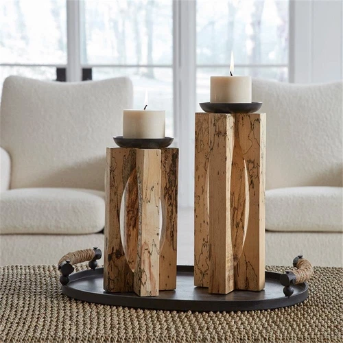 Uttermost Ilva Transitional Wood Sculptural Candleholders in Natural (Set of 2) - Picture 2 of 3