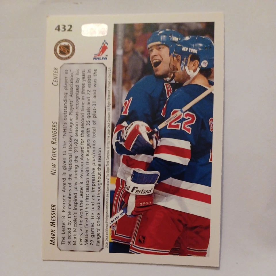 1992-93 UPPER DECK MARK MESSIER NEW YORK RANGERS #432 - Image 3 of 3