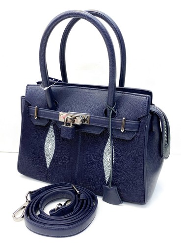 Bolso genuino de piel de rayas marino con correa 34 |