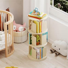 1-Piece 38.5 In. Tall Natural Engineered Wood 3-Shelf Rotating Accent Bookcase 3