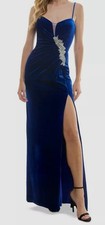 City Studios Women's Juniors' Blue Velvet Beaded-Appliqué Gown Dress Size 7/8