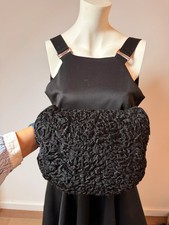 Vintage Black Astrakhan Fur Muff Karakul Lamb Real Fur Hand Warmer 1990s