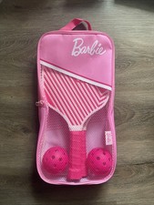 Barbie 5 Piece Pickleball Set - 2 Wood Paddles 2 Pickleballs Carry Case NEW