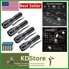 4 Pack LED Tactical Flashlights 1000 Lumens Waterproof Zoomable Portable Emer...