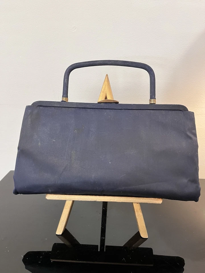 Vintage Clutch Purse Garay Handbag  Navy Formal Evening Snap Closure Small Cloth - Image 4 of 4