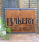 Huge Antique Wood Bread Board w Baker's Ends Blue Milk Paint Bakery Stencil