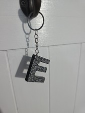 Initial New Block Letter E Resin Black W Sparkle Key Chain