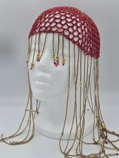 Belly Dancing Headpiece Red With Gold Beads