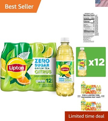 Refreshing Lipton Green Tea Citrus Iced Tea, 12 Bottles - Zero Sugar & Vitamin C