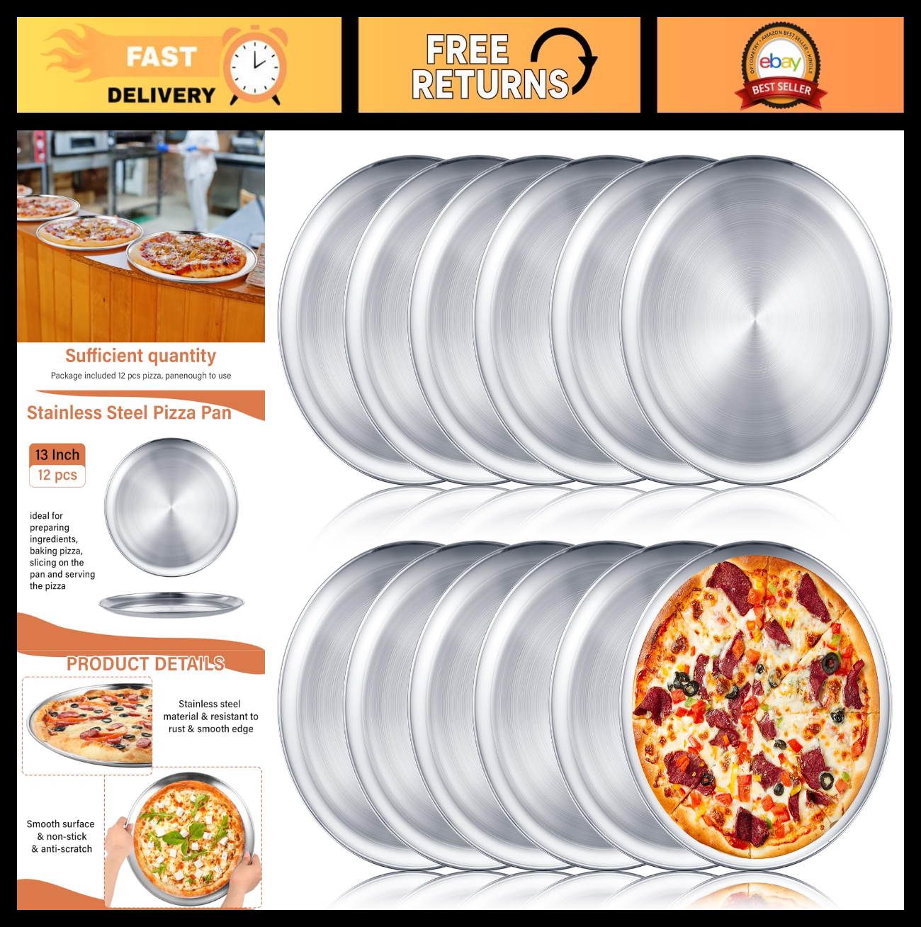 13 Inch Stainless Steel Pizza Pan Set 12