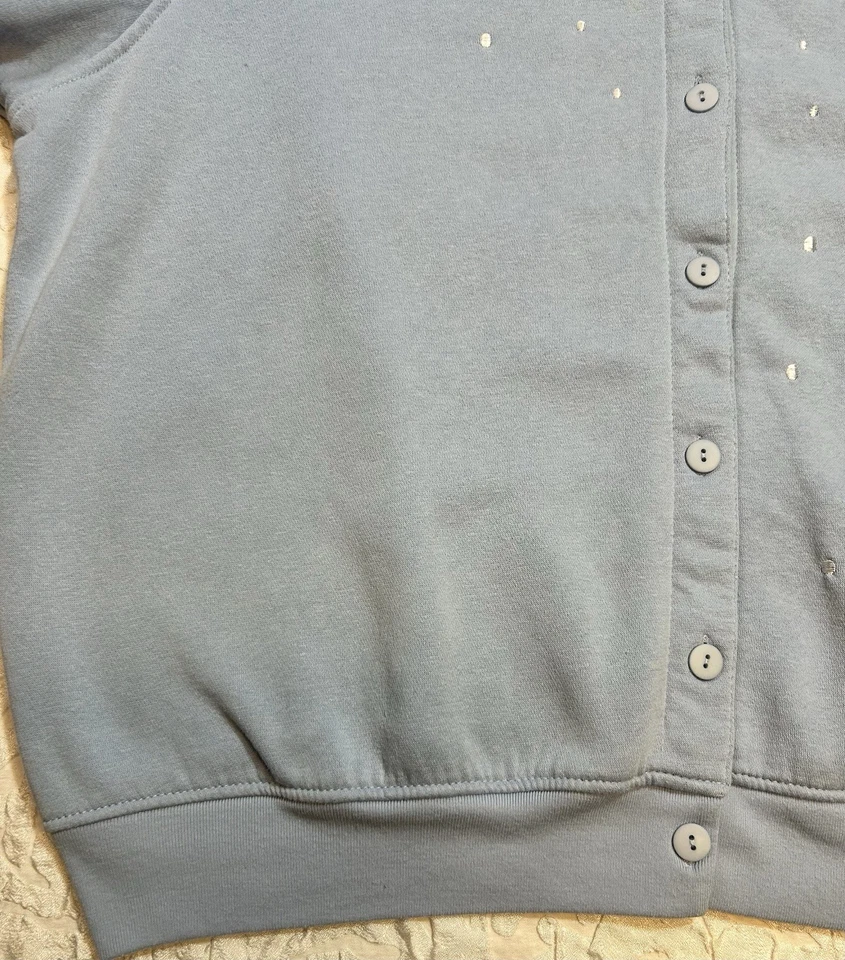 Cárdigan Vintage Shenanigans Otoño Hoja Bordado Otoño Azul Claro 1XL Botón Foto 4 de 4