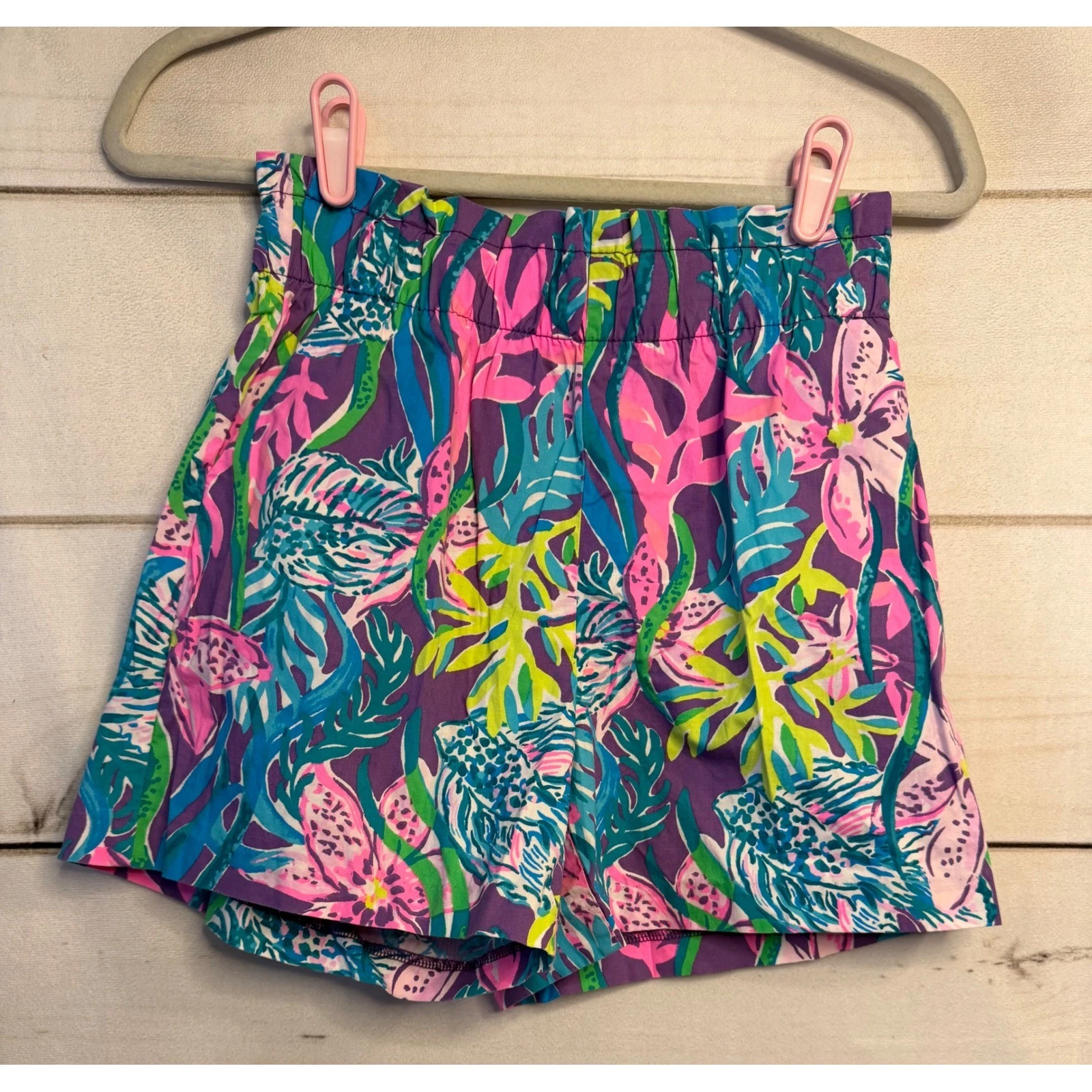 Lilly Pulitzer Ocean Treasure Tropical Floral Shorts Purple Pink XS 008524