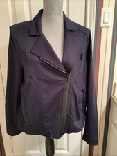 Cabi Womens Chance 5476 Asymmetrical Zip Navy Blue Black Moto Jacket Large