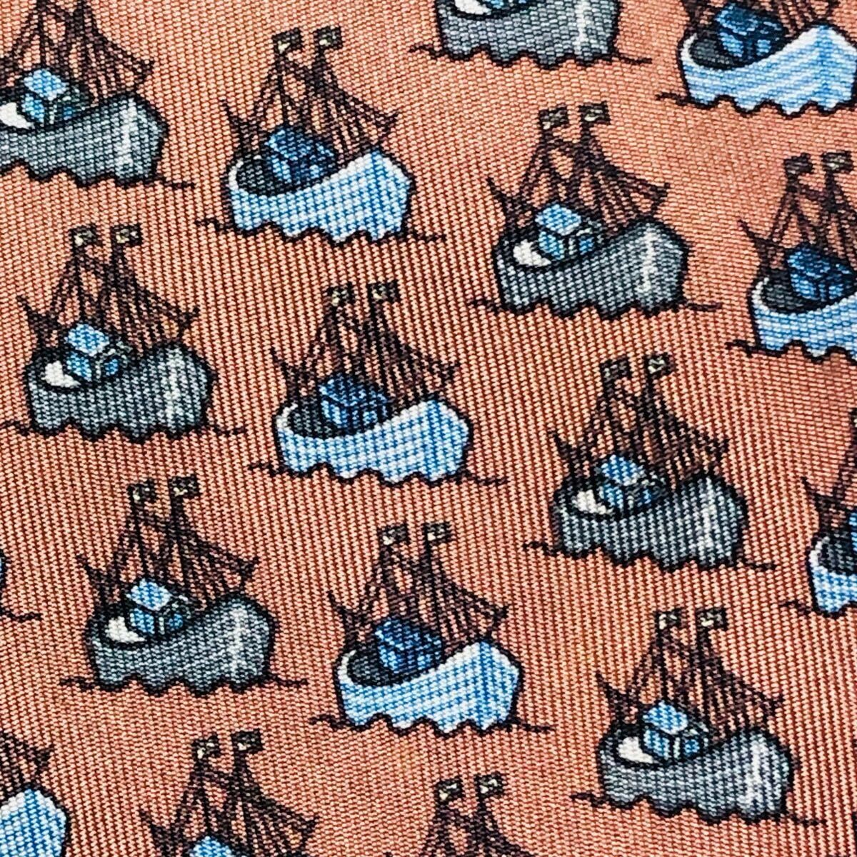 HERMES Tie Ship 100 Silk Made in France Azuki Color Business thumbnail 8