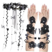 Fairy Crown with Arm Wraps - 3 Pcs Dark Fairy Costume Butterfly Flower Black