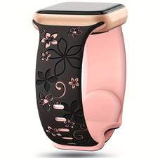 Floral Engraved Bands Compatible Apple Watch Band Soft Silicon Sport Strap Watch