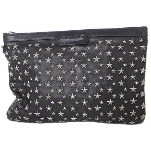 Jimmy Choo Leather Studs Clutch Bag Black Women's KNB1837 #KNB1837