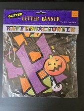 New Vintage 2010 Happy Halloween Glitter Letter Banner 8.1 ft Spooky Party Decor