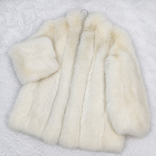 Vintage SAGA FOX ROYAL Real Genuine Shadow Fox Fur Coat Off White Cream Size F