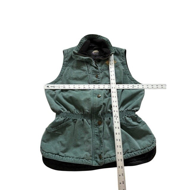 Parelli Natural Horsemanship Green Denim Vest Drawstring Pockets Embroidered S/P