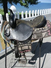 15'' FQH Saddle King  Black AZTEC leather & cordura western Barrel/trail saddle