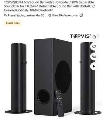 TOPVISION SD01 4.1ch Sound Bar with Subwoofer, 120W, Bluetooth, HDMI, USB