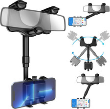 Rear View Mirror Phone Holder, 2023 Rotatable and Retractable, Universal Mount,