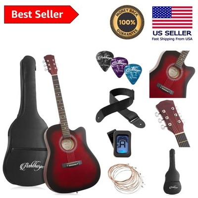 41-Inch Beginner Cutaway Acoustic Guitar Package in Elegant Red - Full Starte...