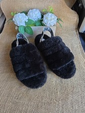 UGG FLUFF YEAH SLIDE BLACK SHEEPSKIN SLINGBACK SHOES SLIPPERS SIZE US 6 WOMEN