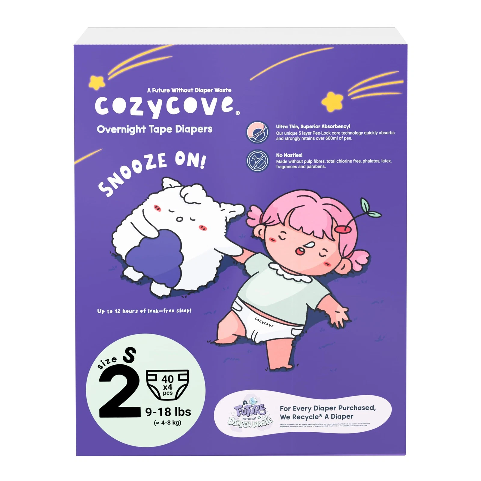 Cozycove Size 2 S 9-18 Lbs Diapers 160 Count Totally Chlorine Skin-Friendly