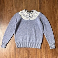 Vtg Eddie Bauer Womens Sweater Shetland Wool 3 Button Mock Neck Nordic Fair Isle
