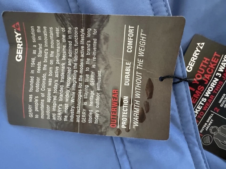 NUEVO CON ETIQUETAS GERRY Juvenil~Niñas 3 en 1 Sistemas Chaqueta Cielo y Chaleco Gris~Sombrero~Abrigo Talla L 14/16 Foto 4 de 4