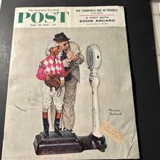 SATURDAY EVENING POST MAGAZINE JUNE 28 1958 NORMAN ROCKWELL JOCKEY EDDIE ARCARO