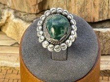 Vintage Native Navajo Sterling Silver Green Turquoise Ring sz 6.5--344.26