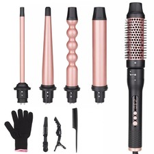 5 In 1 Curling Iron Brush Set With Thermal Brush And 4 Interchangeable Ceramic C