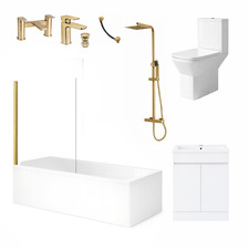 Complete Bathroom Suite Bath Tub Brushed Bass Taps Shower Screen Toilet Vanity