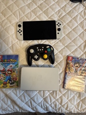 Nintendo Switch OLED HEG-001 White Console, 64GB, Joy-Con, Minecraft, Splatoon 2