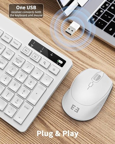 seenda White Wireless Keyboard & Mouse for Mac, USB A & Type C Receiver, Full-Si - 第 3/6 張圖片