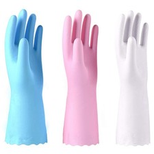 Household Gloves 3 Pack, Waterproof, Cotton Lined, Embossed Palm White