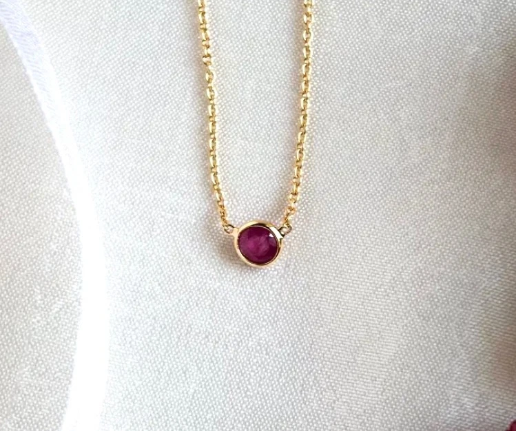 Natural Ruby Round Pendant 14k Yellow Gold Bezel Set Minimalist Fancy Necklace - Image 4 of 4