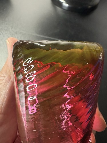 Vtg Pilgrim Cranberry Glass Mini Vase Handblown Ruffled Edge Swirl Applied Decor - Picture 6 of 11