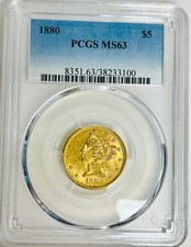 1880 P FIVE Dollars $5 Coronet Liberty Head Half Eagle Gold Coin MS-63 PCGS