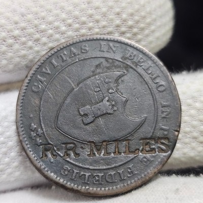 1811 One Penny Token Great Britain Colonial Coin Counter Stamped R.R. MILES