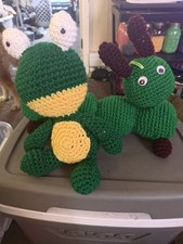 Handmade Crocheted Stuffed Animal Plush Toy Green Yellow Small 6-14 in
