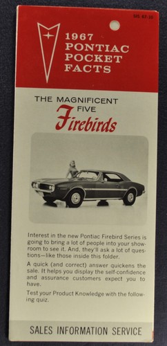 1967 Pontiac Firebird Sales Training Brochure Folder Nice Original 67