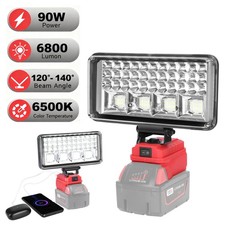 90W LED Work Light Flashlight for Milwaukee 18V M--18 Battery with USB Charger