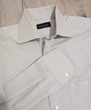 Canali Men's Cotton Button Down Shirt Long Sleeve Beige Size 38/15 Small